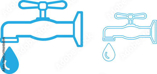Foto Water valve and drop icons blue line art illustration for plumbing systems