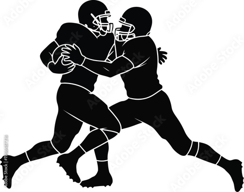 American Football Players Tackling Action Silhouette Isolated on White Background for Sports Graphic Design Projects