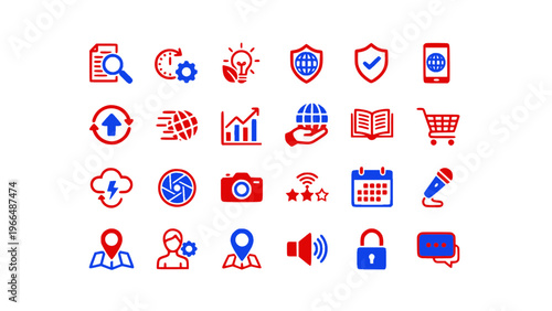Icons representing worldwide communication and networks.