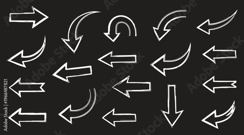 Hand drawn arrow set featuring curved, straight, dotted, and swirled arrows design, arrow vector for creative design, presentations, infographics, and decorative purposes