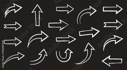 Hand drawn arrow set featuring curved, straight, dotted, and swirled arrows design, arrow vector for creative design, presentations, infographics, and decorative purposes