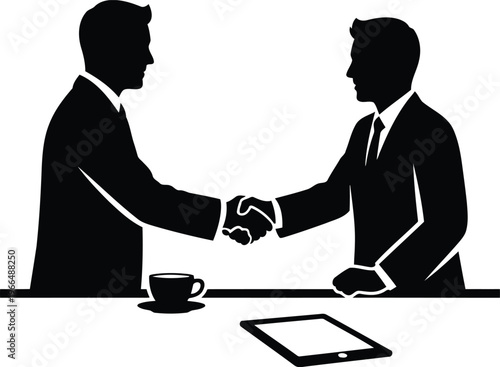 Businessmen shaking hands icon silhouette representing professional partnership agreement deal collaboration and successful corporate meeting