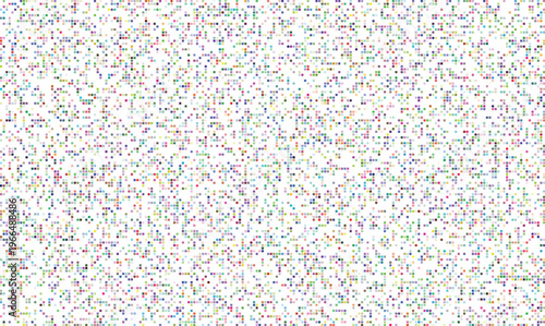 Scattered small colorful squares on a white background creating a pixelated mosaic pattern