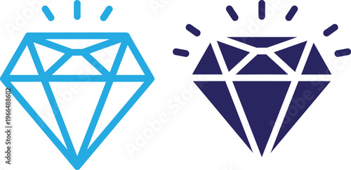 Two diamond icons a teal and a dark blue representation of gemstones