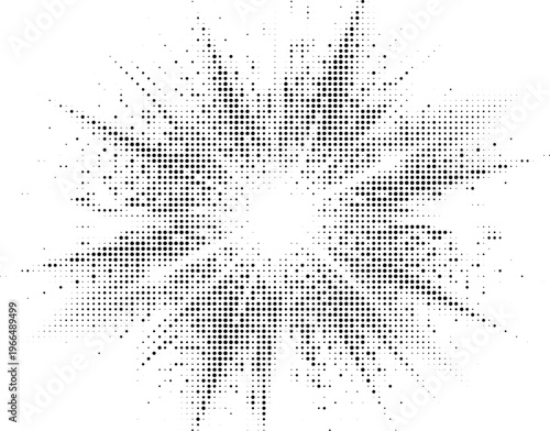Scattered impact starburst halftone design concept with dots texture for urban street art and gritty poster designs.