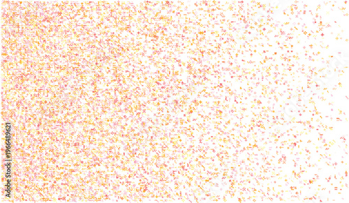 Scattered small pixelated squares and crosses in warm orange and pink hues fading to white