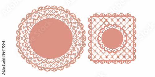 Intricate peach colored lace frames in oval and rectangular shapes