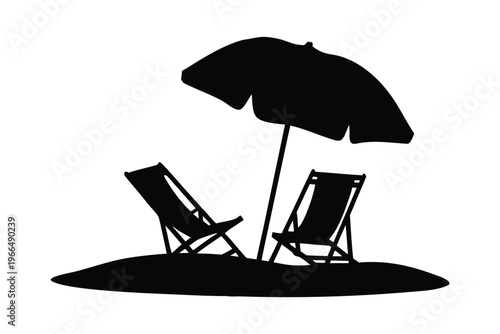 beach chair and umbrella silhouette vector, beach chair black silhouette, summer vacation furniture