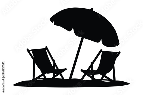 beach chair and umbrella silhouette vector, beach chair black silhouette, summer vacation furniture