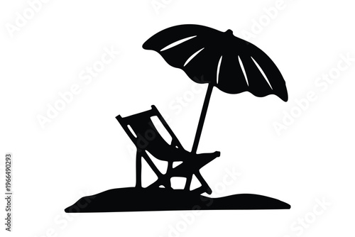 beach chair and umbrella silhouette vector, beach chair black silhouette, summer vacation furniture