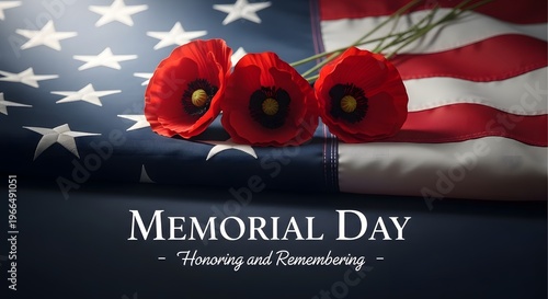 Memorial day tribute featuring poppies on an american flag background