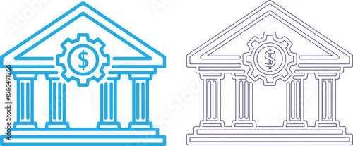 Title bank building line art illustration with color and monochrome versions description a detailed line art illustration of a classical bank building