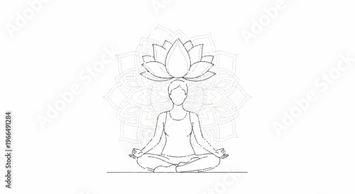 Person meditating in lotus position with floral aura symbolizing mindfulness and inner peace in a serene environment