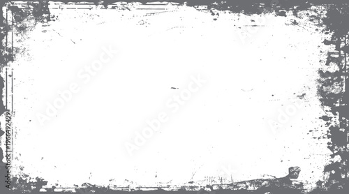 Grungy distressed grey border with white center and scattered speckles grunge frame texture