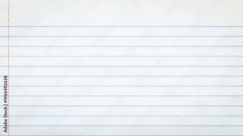 Obraz premium Lined notebook paper background with blue horizontal lines and red margin on clean white sheet minimalist school stationery texture.