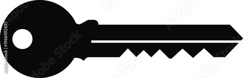 Black silhouette house key icon, simple vector symbol, locksmith security tool, minimal design, isolated on white background, flat style