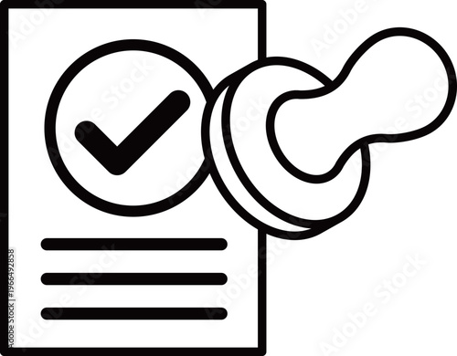 書類にチェックマークのハンコを押すアイコン｜承認・確認・完了を表すイラスト Document Approval Icon with Check Mark Stamp
