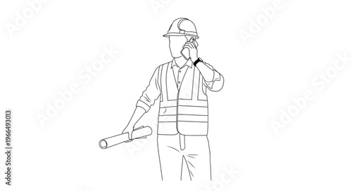 Architectural blueprint holder construction worker illustration.