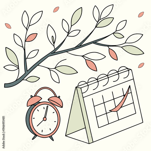Daylight Saving Time Begins 2026 concept banner. Vector illustration of clock and info with calendar date of changing time in April 05. Spring Forward Time illustration banner. Change clocks ahead