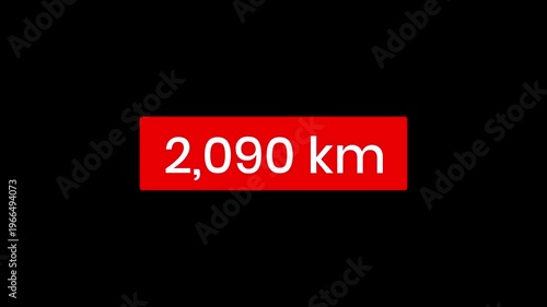 Digital mileage counter animation counting from 1 to 20000 kilometers
