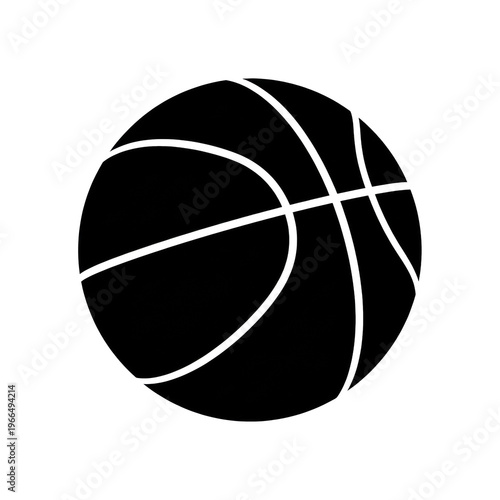 classic, regulation black basketball with sharp white seams, perfectly isolated on a transparent background, 2d vector flat design iconography. Concept for sports branding