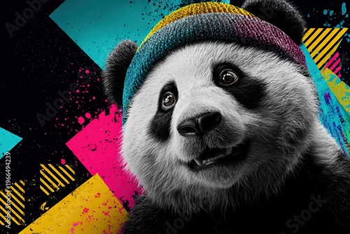 Cute panda face with colorful abstract background design