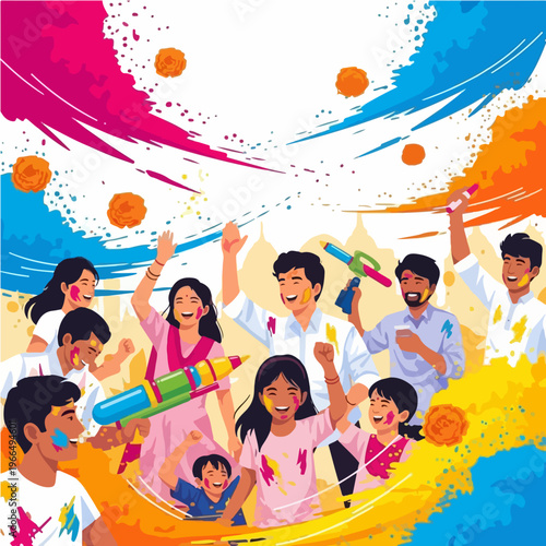 Vibrant Holi Festival Vector  Colorful Powder Splashes  Indian Celebration Design