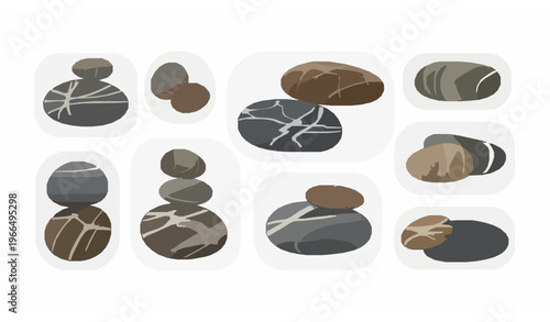 River stone icons in frames pebble natural vector set