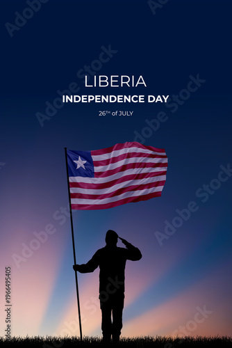 National flag of Liberia flutters in military man hands