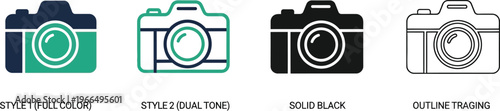Set of minimalist camera icons in various styles perfect flat vector design elements for web and mobile applications isolated on white