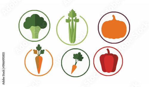 Vegetable icons in frames flat vector collection