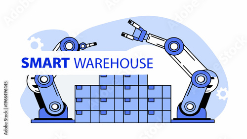 Industrial robotic arms, smart warehouse, automation technology, logistics vector
