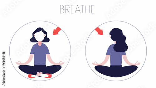 Meditation, yoga, mindfulness icons, breathing exercises, relaxation techniques, vector illustrations