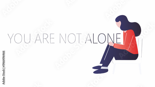 Mental health, support, encouragement, vector illustration, loneliness, YOU ARE NOT ALONE