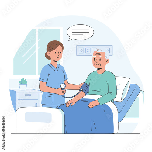 Conceptual vector illustrations of nursing work scenarios.