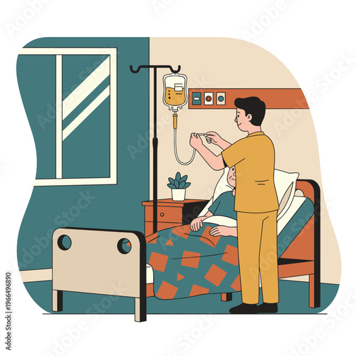 Conceptual vector illustrations of nursing work scenarios.