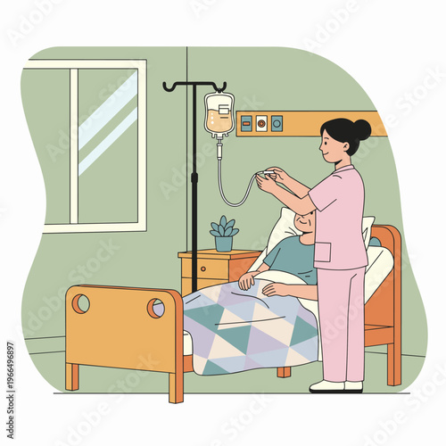 Conceptual vector illustrations of nursing work scenarios.