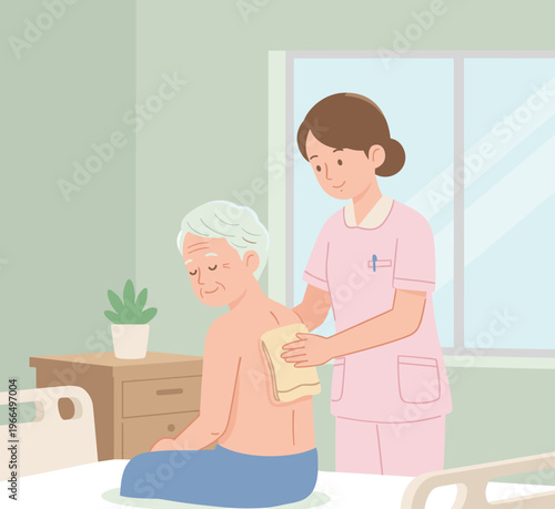 Conceptual vector illustrations of nursing work scenarios.