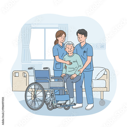 Conceptual vector illustrations of nursing work scenarios.