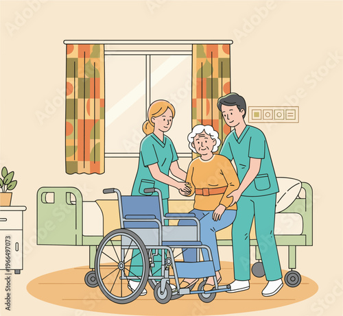 Conceptual vector illustrations of nursing work scenarios.