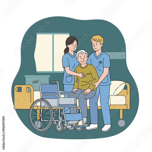 Conceptual vector illustrations of nursing work scenarios.