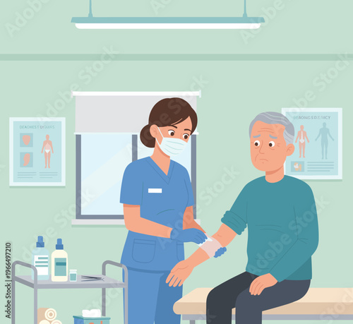 Conceptual vector illustrations of nursing work scenarios.