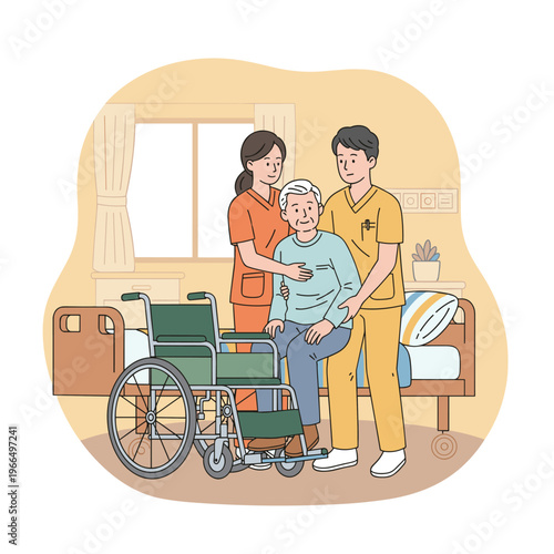 Conceptual vector illustrations of nursing work scenarios.