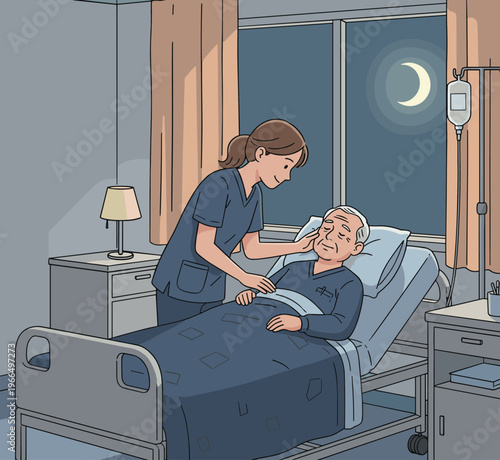 Conceptual vector illustrations of nursing work scenarios.