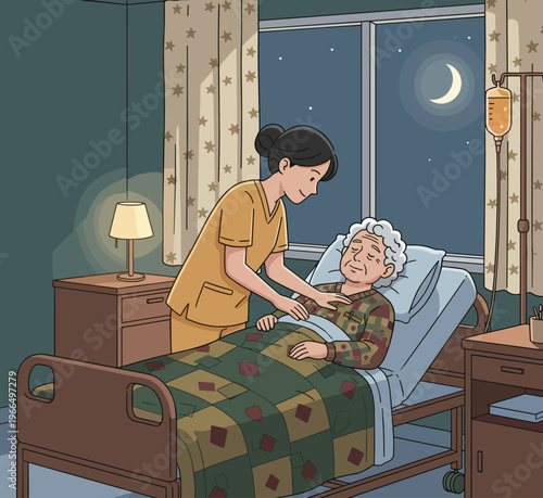 Conceptual vector illustrations of nursing work scenarios.