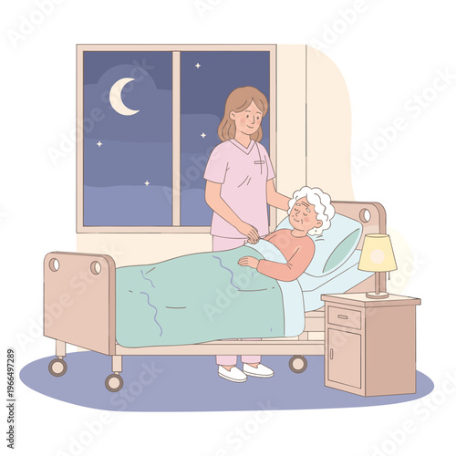 Conceptual vector illustrations of nursing work scenarios.