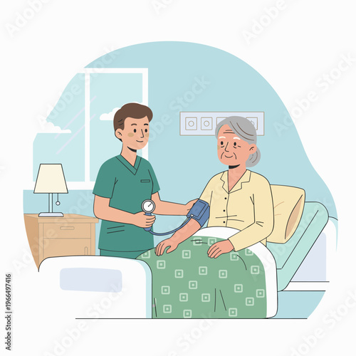 Conceptual vector illustrations of nursing work scenarios.