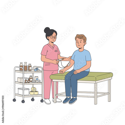 Conceptual vector illustrations of nursing work scenarios.