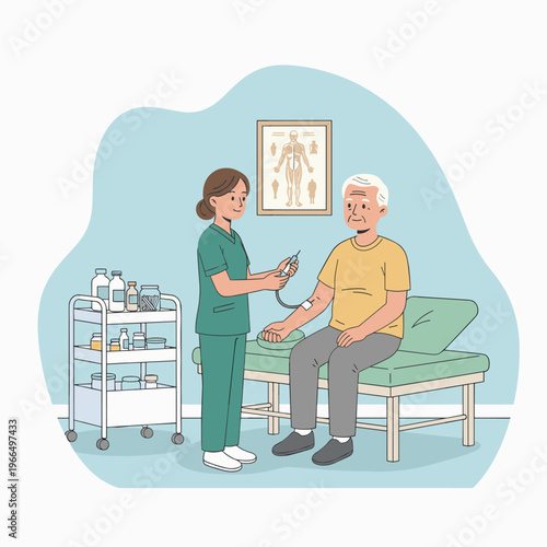 Conceptual vector illustrations of nursing work scenarios.