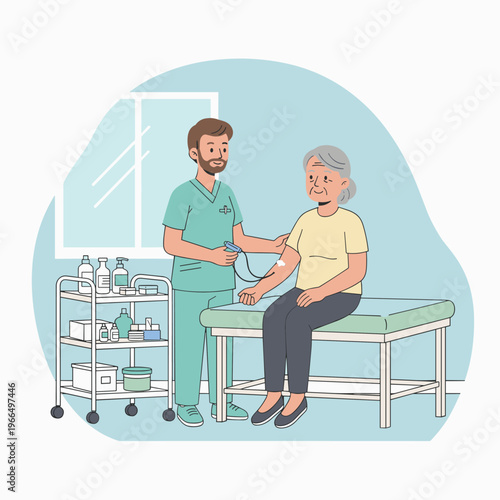 Conceptual vector illustrations of nursing work scenarios.